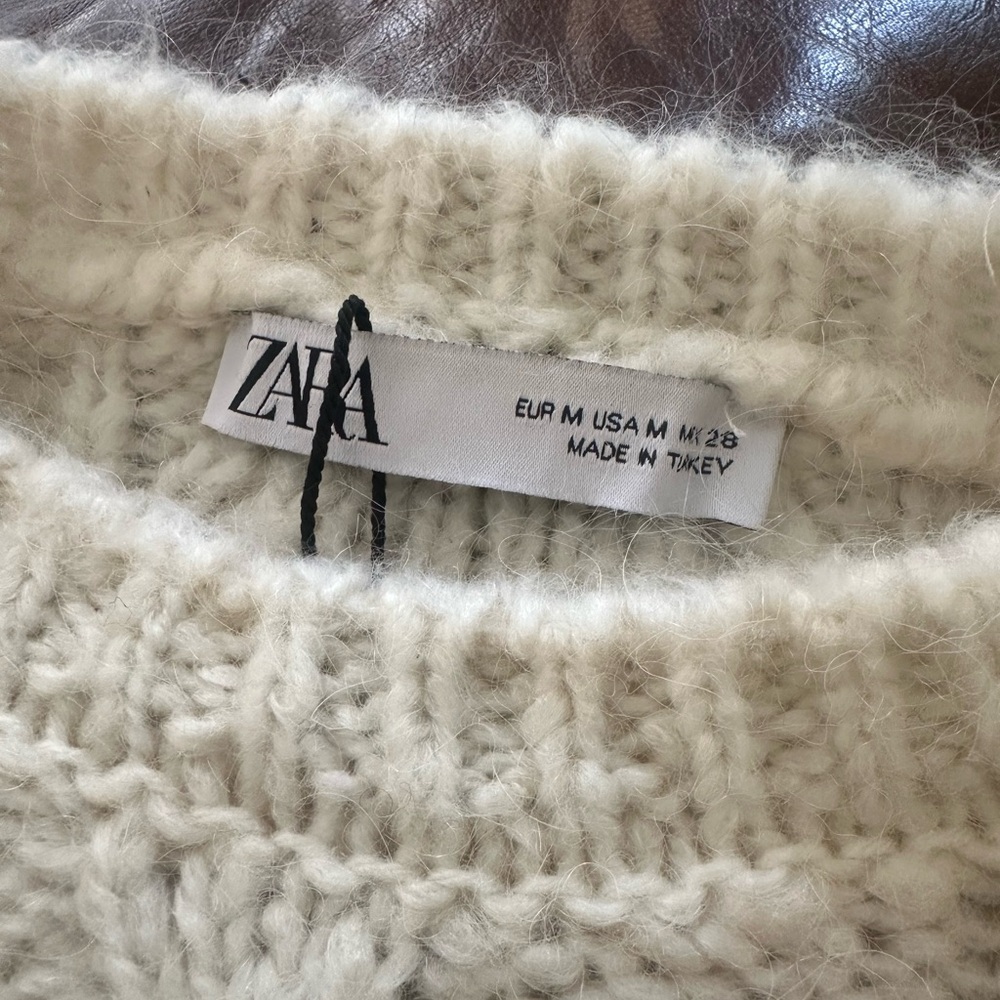 Zara Cream Cable Knit Short Sleeve Sweater NWT Size M - Picture 5 of 6